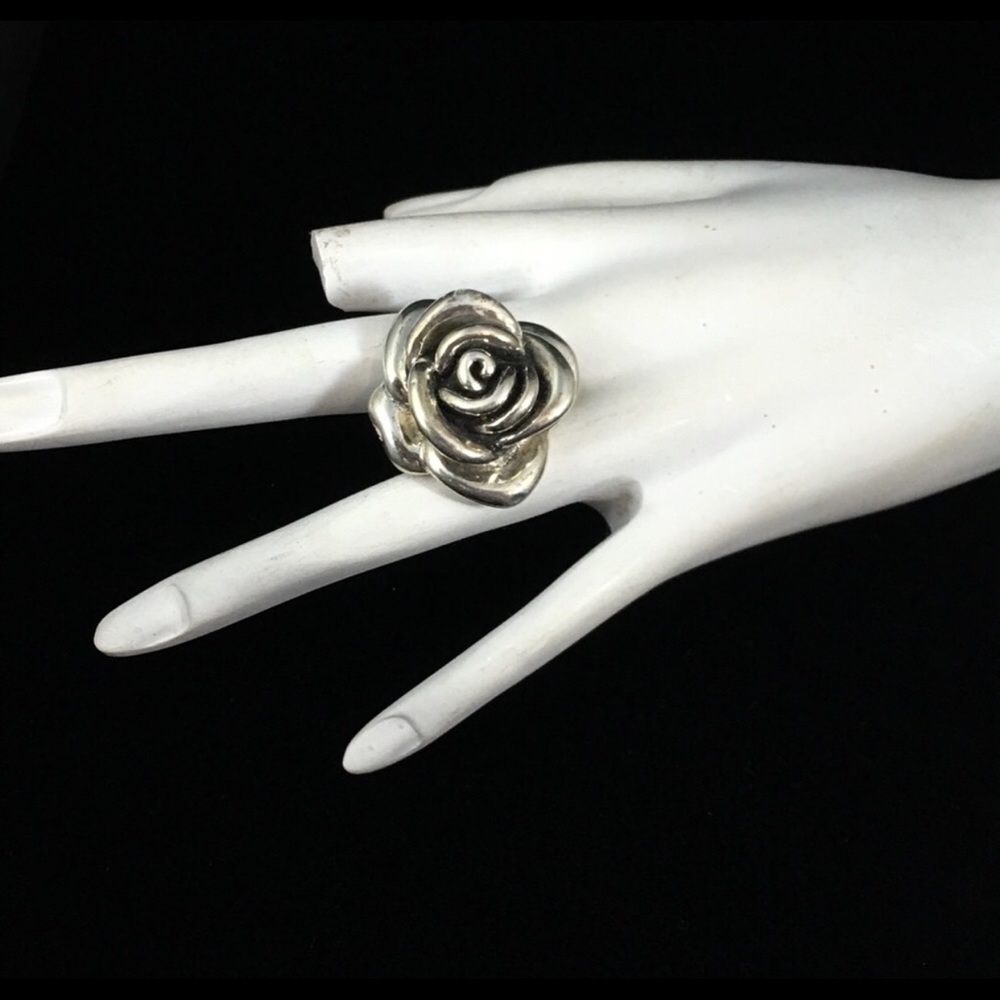 Sterling Silver Rose Cocktail Ring - Silver Floral Statement